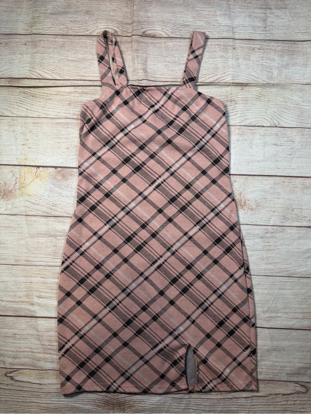 Academia Preppy Pink Plaid Square Neck Tank Dress